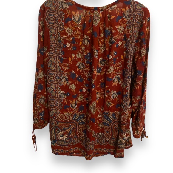 LUCKY BRAND Floral Self-Tie Cuff Floral Boho Chic Henley Peasant Blouse Medium - Picture 3 of 11